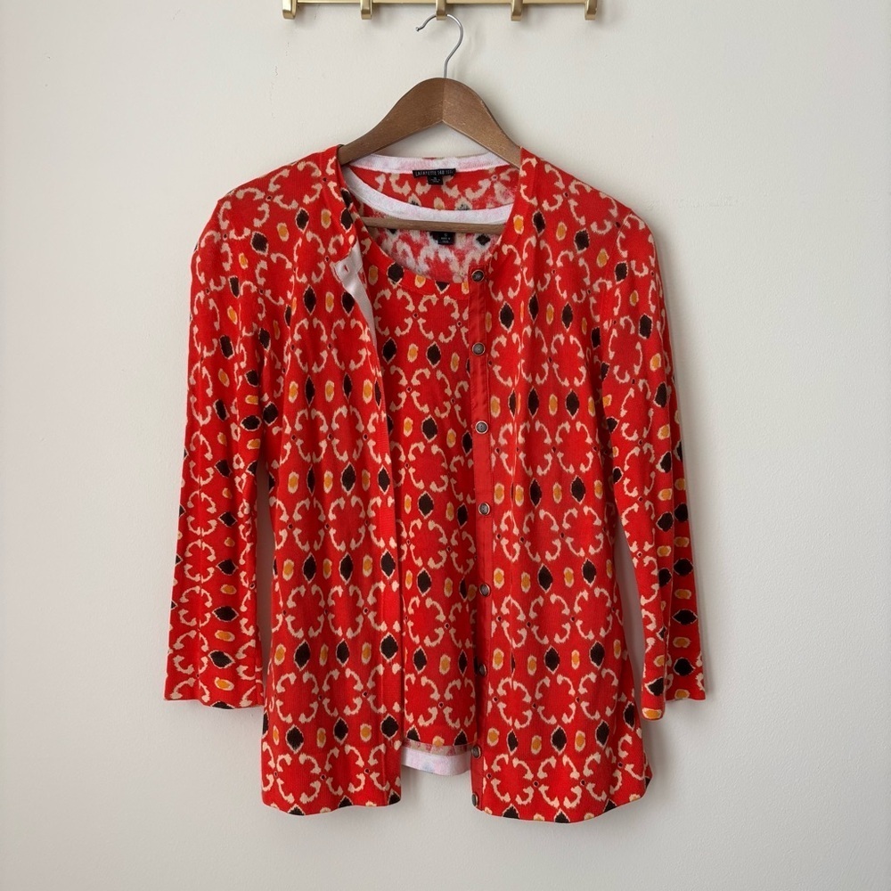 Lafayette 148 Set Geometric Print Cardigan Sweater Tank Top Small